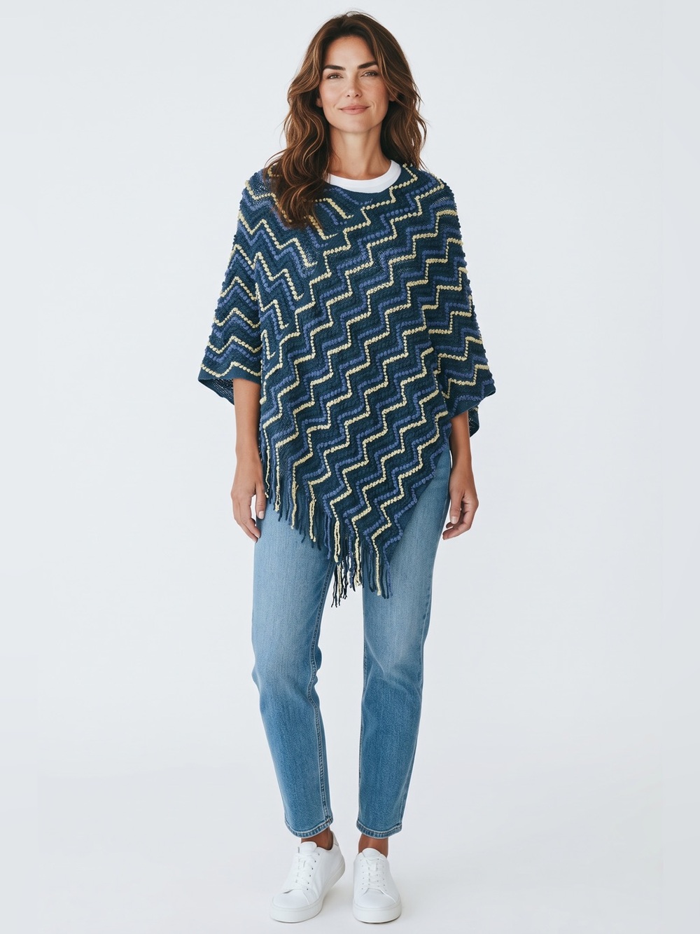 BCBG Maxazaria Fringe Poncho // Blue Multi // One Size